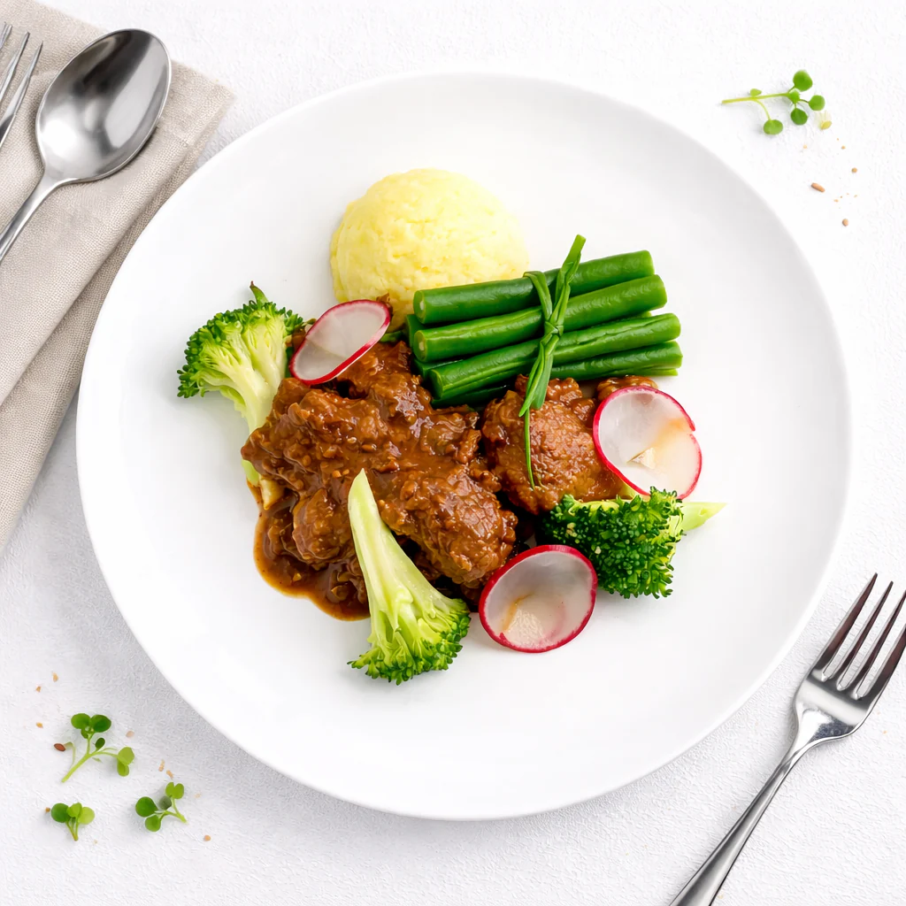 Beef Bourguignon, Potato Mash, Green Beans, and Broccoli (Organic)