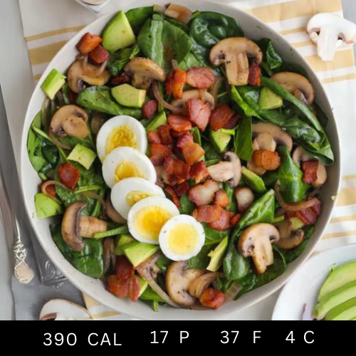 Breakfast Salad of Mushroom, Tomato, Chorizo, Bacon, Spinach, Free Range Boiled Eggs and Balsamic Vinaigrette (Breakfast) (Gluten-free) - Image 3