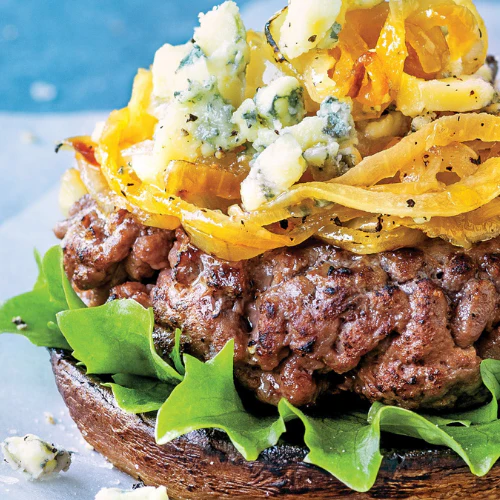 Caramelised Onion Burger with Romain, Tomato, Cheese Slice and Aioli (NDIS)